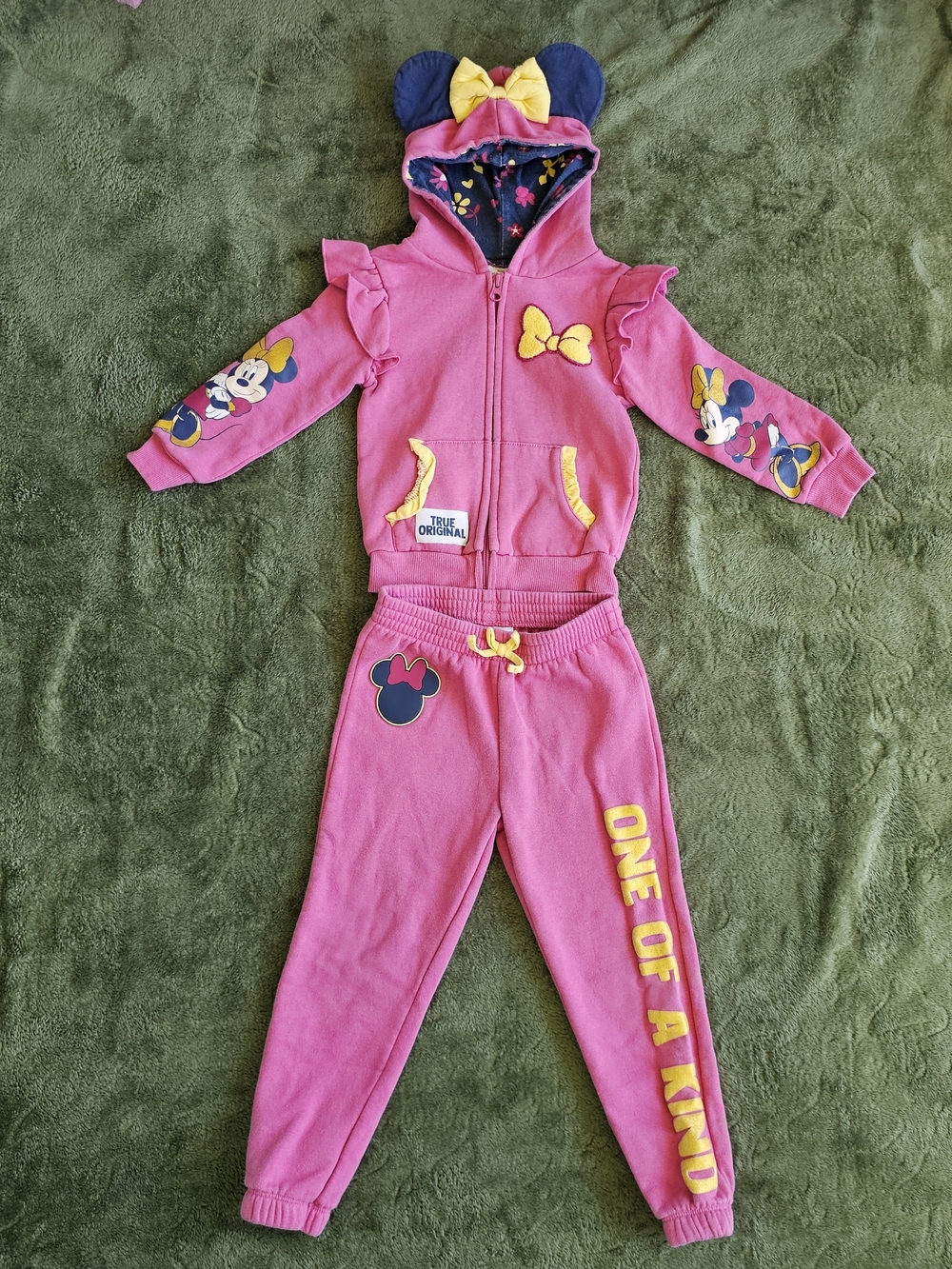 Pink Minnie Mouse Hoodie & Joggers Set with Yellow Accents Disney Girls Fall